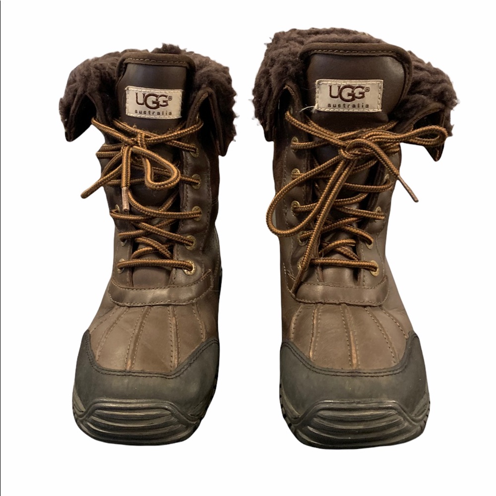 UGG Brown Lace-Up Shearling-Trim Winter Boots
